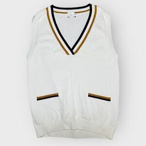 Anthropologie The Upside Phoenix M White Sweater Vest Black Gold V-Neck Tennis